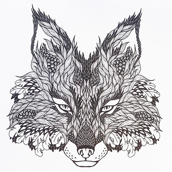 An awesome-looking fox design from Tattoo Designs, a creative colouring book for adults.: 