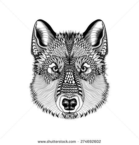 Zentangle stylized Wolf face: 